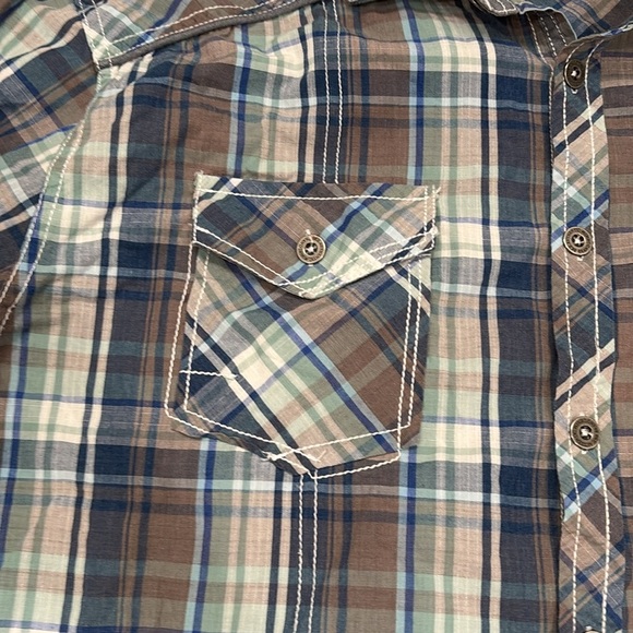 BKE Athletic Fit gray & blue plaid button down shirt - Picture 3 of 8